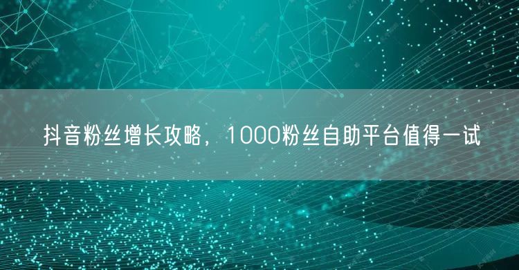 抖音粉丝增长攻略，1000粉丝自助平台值得一试